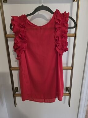 Vine & Love Bright Red Ruffle Sleeve Blouse